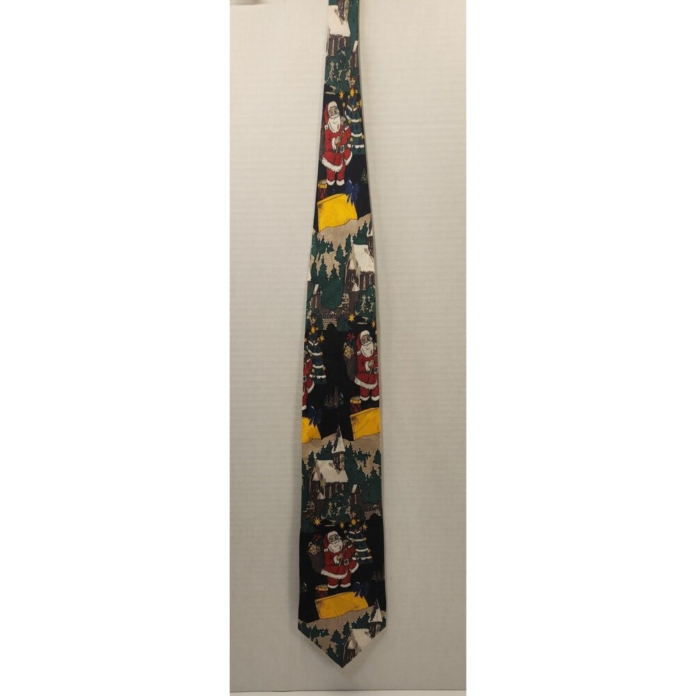 Santa Claus Village Silk Necktie Christmas Novelty Print Korea Mens Vintage